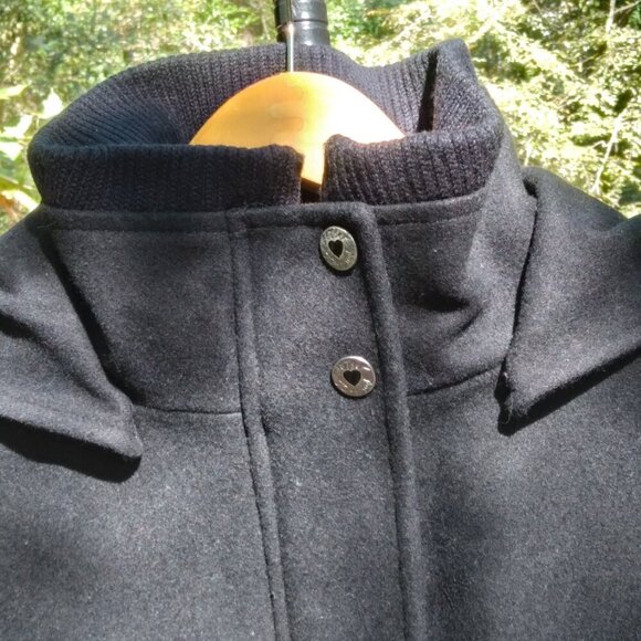 Black Skater HiLo Wool Blend High Neck Detachable Hood Leopard Lined Coat Sz4 - Picture 5 of 13